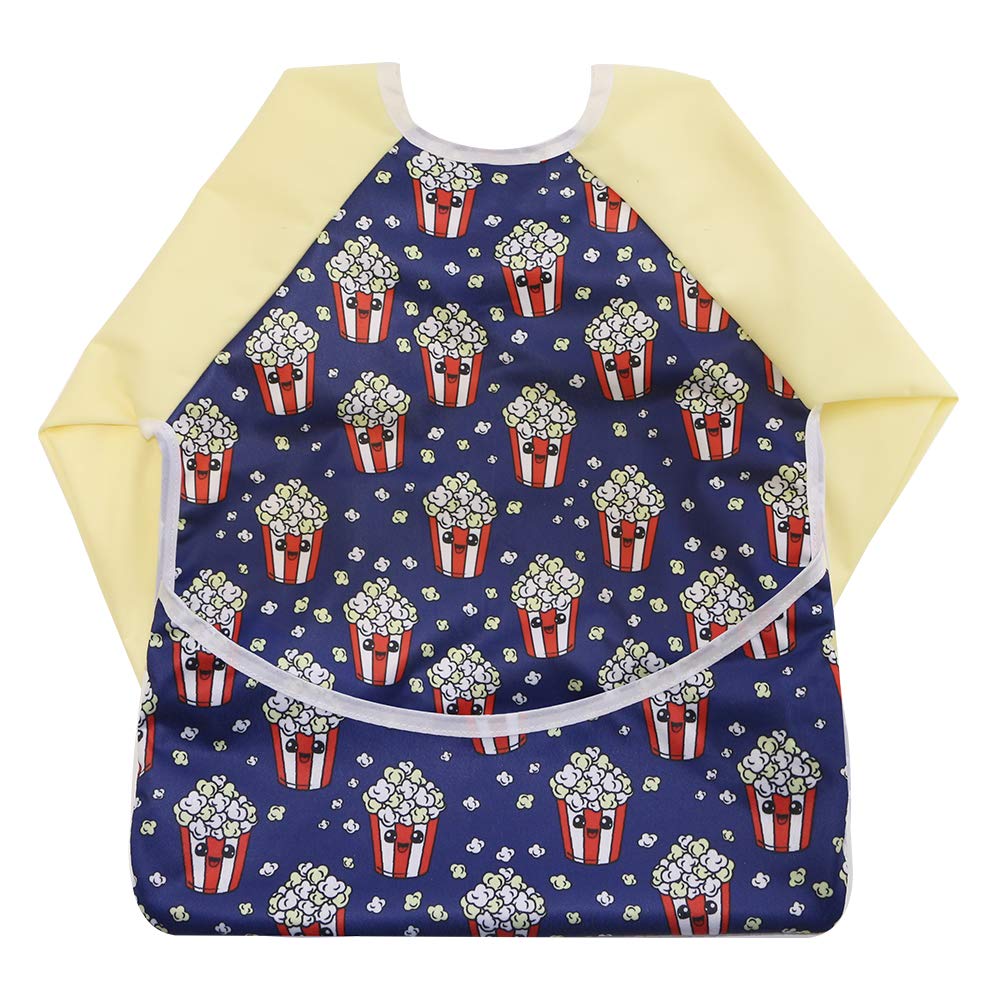 Hi Sprout Infant Toddler Baby Waterproof Sleeved Bib, Bib with Sleeves&Pocket, 6-24 Months (popcorn)