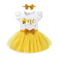 Happyma Baby Girls One 1St Birthday Outfit Bee Romper Tulle Tutu Skirt Sequin Bow Party Clothes Set White Yellow 12-18 Months