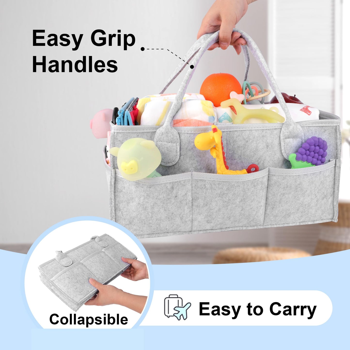 Philorn Diaper Caddy Organizer, Baby Diaper Caddy With Dividers, Car Diaper Caddy, Diaper Caddy For Changing Table,Felt Diaper C