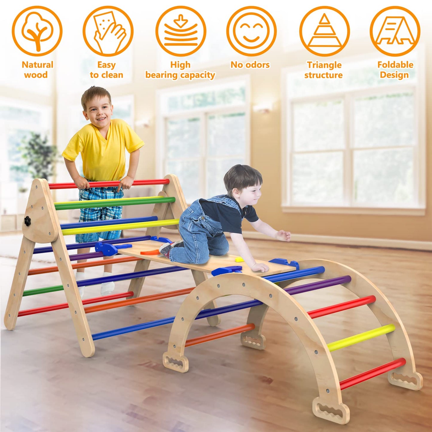 Triangle Climbing Toys, Foldable Climbing Triangle Ladder Toys With Ramp For Sliding Or Climbing, Set Of 3 Wooden Safety Sturdy