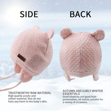 Bamery Baby Crochet Hat Infant Cute Bear Ear Beanie Toddler Boys Girls Earflap Hats For Fall Winter Warm Cap (Bear Pink, 0-6M)