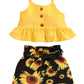 Kucnuzki Toddler Baby Girl Clothes Summer Outfits Ruffle Sleeveless Linen Shirt Kid Short Set For Girl (2T / 3T, Yellow+Black)