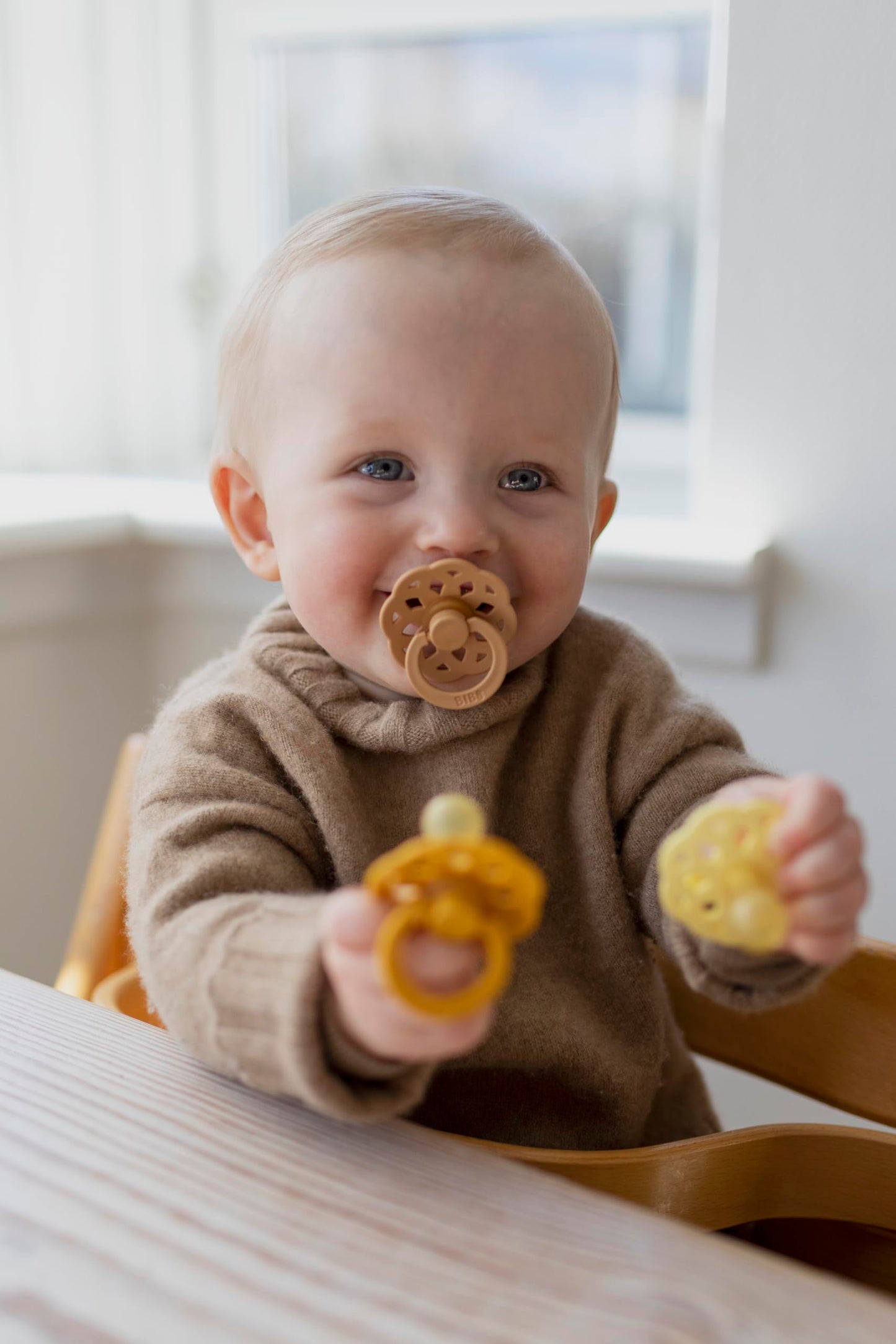 Bibs Pacifiers - Boheme Collection | Bpa-Free Baby Pacifier | Made In Denmark | Set Of 2 Dark Oak/Blush Color Premium Soothers |