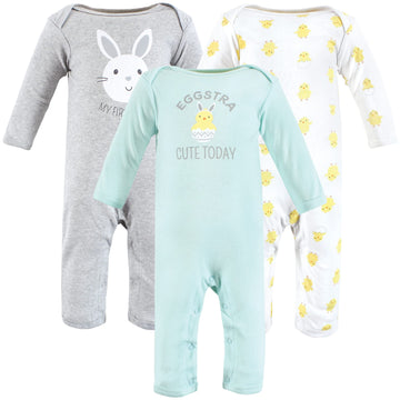 Hudson Baby Unisex Baby Cotton Coveralls, Eggstra Cute, 0-3 Months