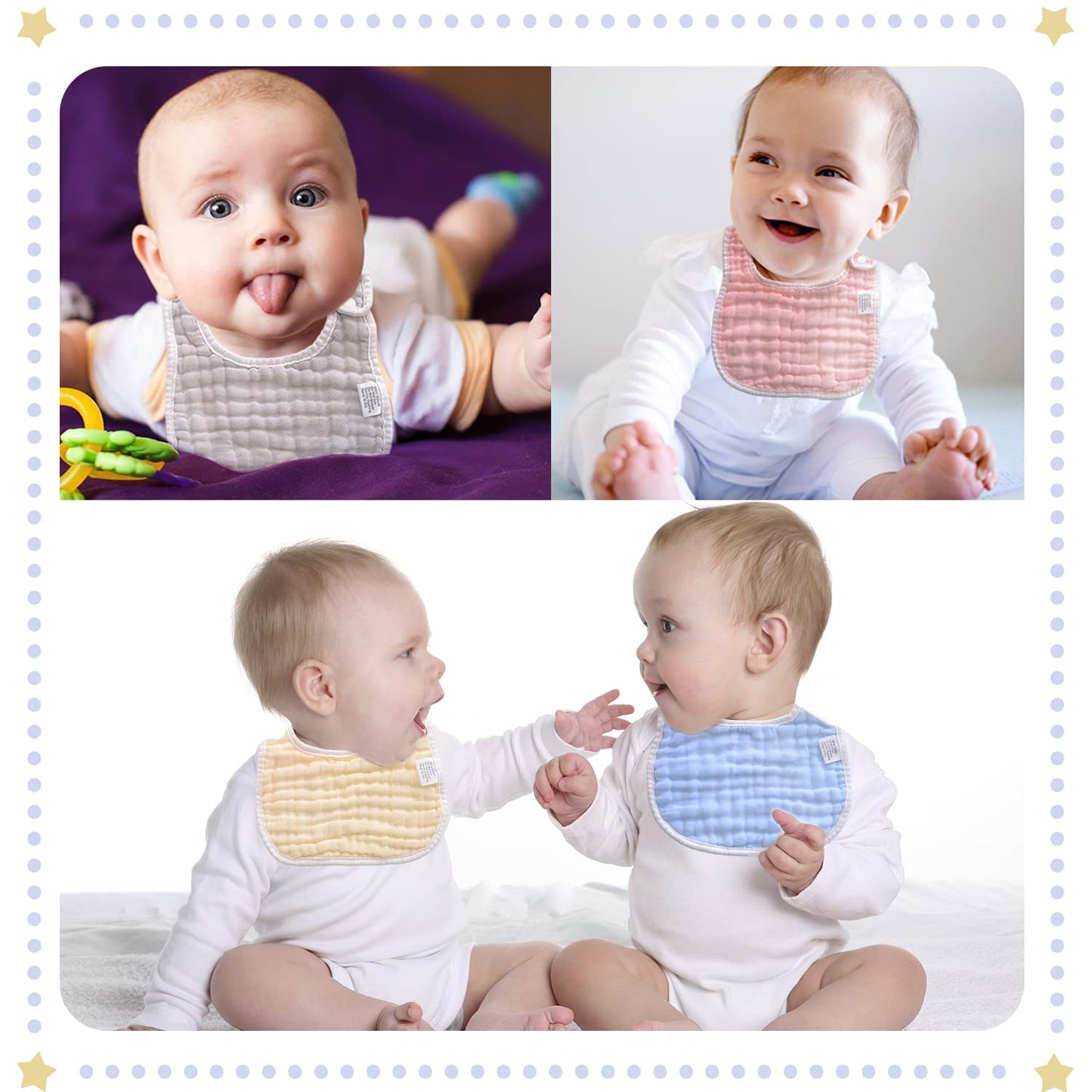 Dosmine 6 Pack Baby Drooling Bibs 8-Layer Baby Food Bibs Adjustable Baby Bibs Soft & Absorbent Bibs For Drooling & Teething For