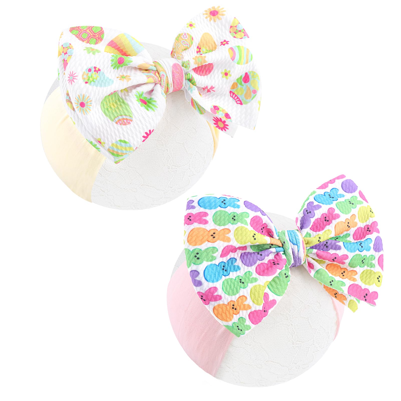 Yanjie Easter Headbands With Cheer Bows Rabbit Egg Carrots Printed Nylon Hairbands With Bows Easter Hair Accessories Infant Gift