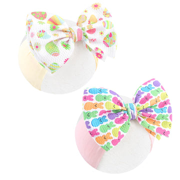 Yanjie Easter Headbands With Cheer Bows Rabbit Egg Carrots Printed Nylon Hairbands With Bows Easter Hair Accessories Infant Gift
