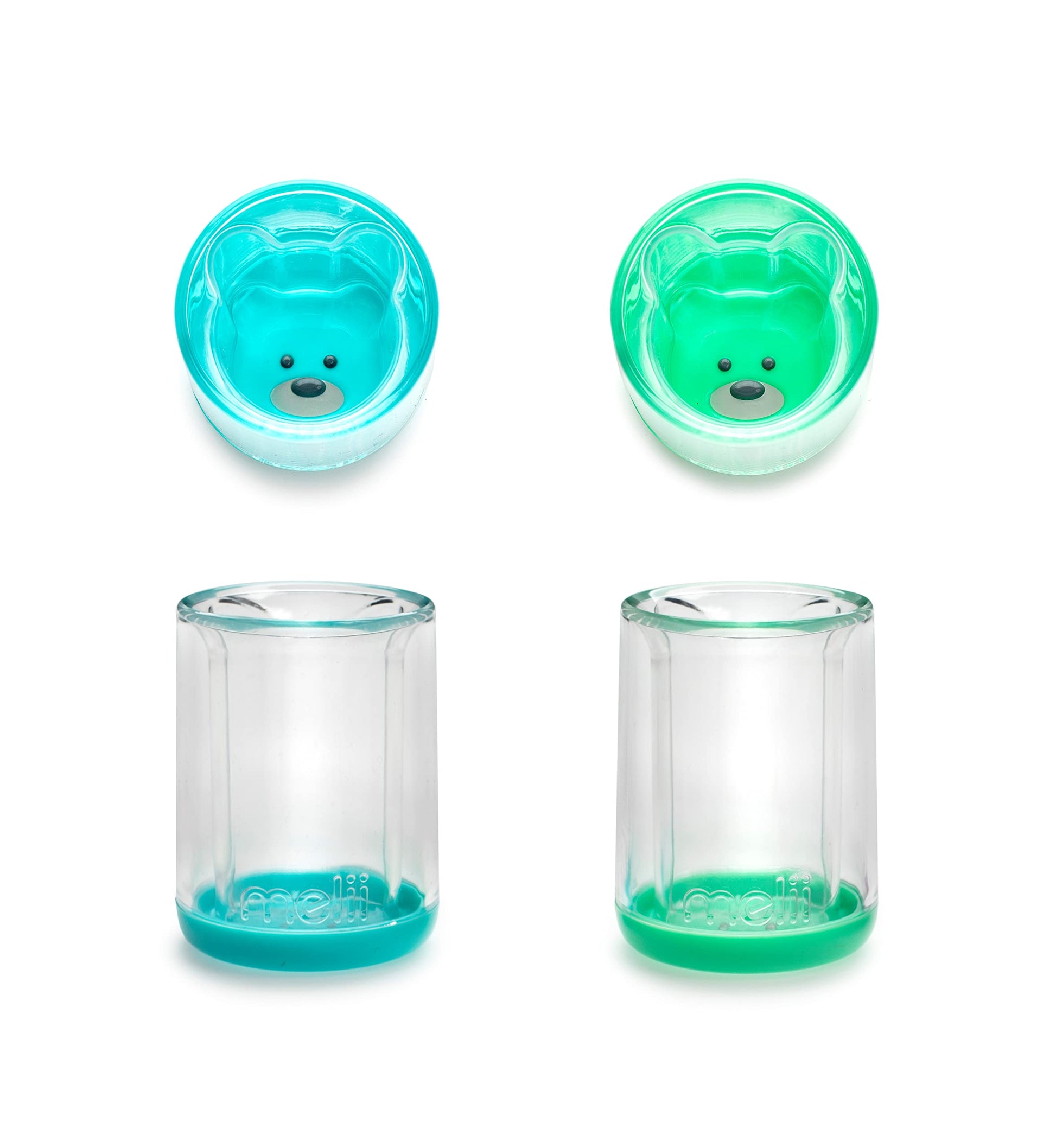 Melii Double-Walled Bear Drinking Cup For Toddlers, Kids And Children (Blue + Mint 2 Pack)