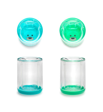 Melii Double-Walled Bear Drinking Cup For Toddlers, Kids And Children (Blue + Mint 2 Pack)