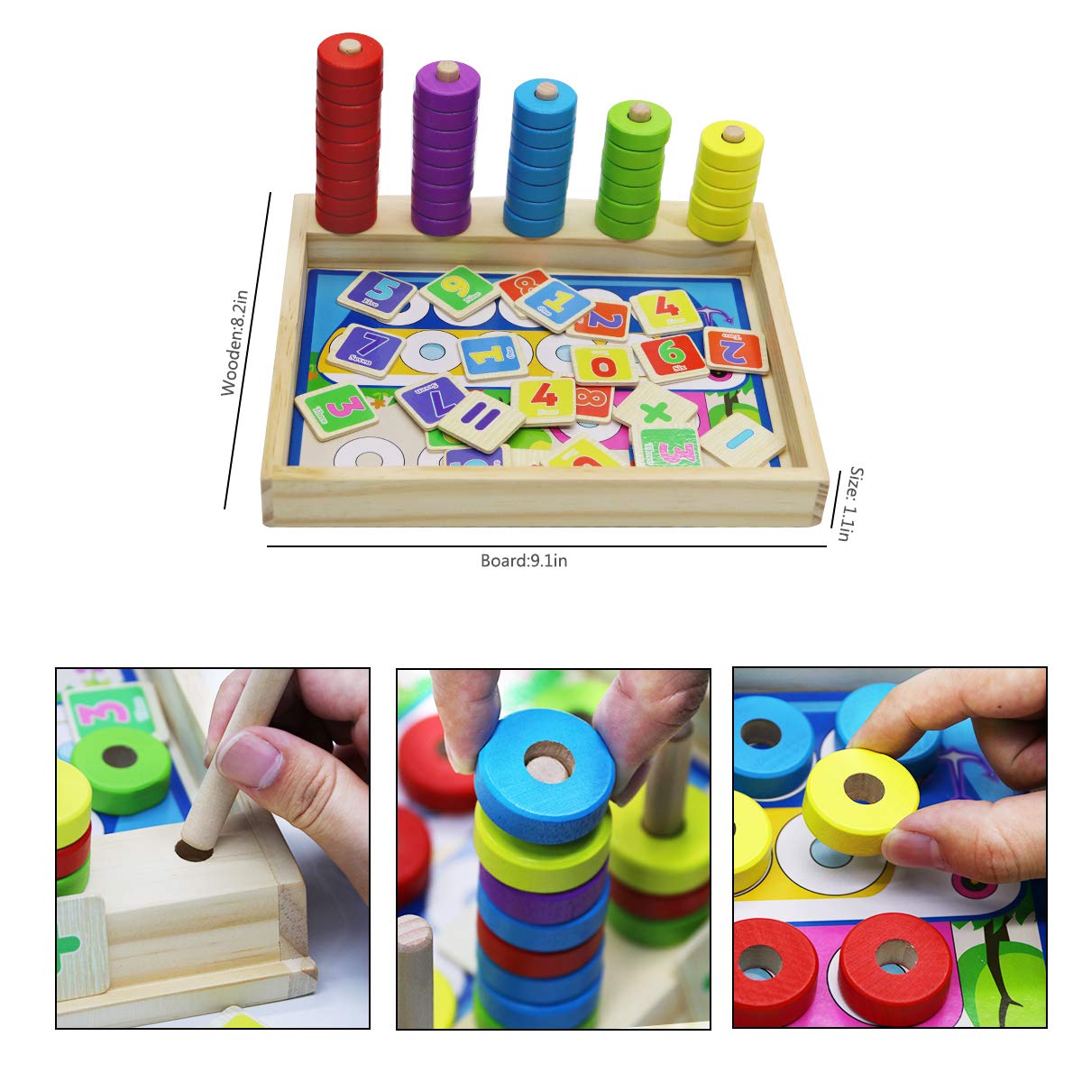 Lydaz Montessori Math Manipulatives Toys, Kids Wooden Number Blocks Toys, Kindergarten Learning Education Toy, Preschool Classro