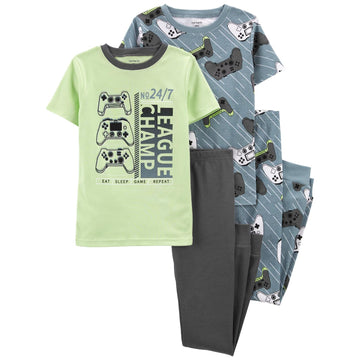 Carter'S Boy'S 4 Piece Cotton Snug Fit Pajama Set (Eat Sleep Game Repeat, 5)