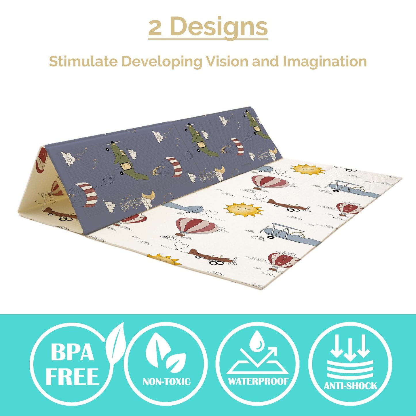 Jumpoff Jo - Large Waterproof Foam Padded Play Mat For Infants, Babies, Toddlers, Play Pens & Tummy Time, Foldable Activity Mat,