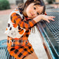 Fioukiay Toddler Girls'-Halloween-Outfit-Clothes-Dresses Set 2Pcs Long Sleeve Plaid Pumpkin Dress With Vest Coat (Orange, 2-3T)