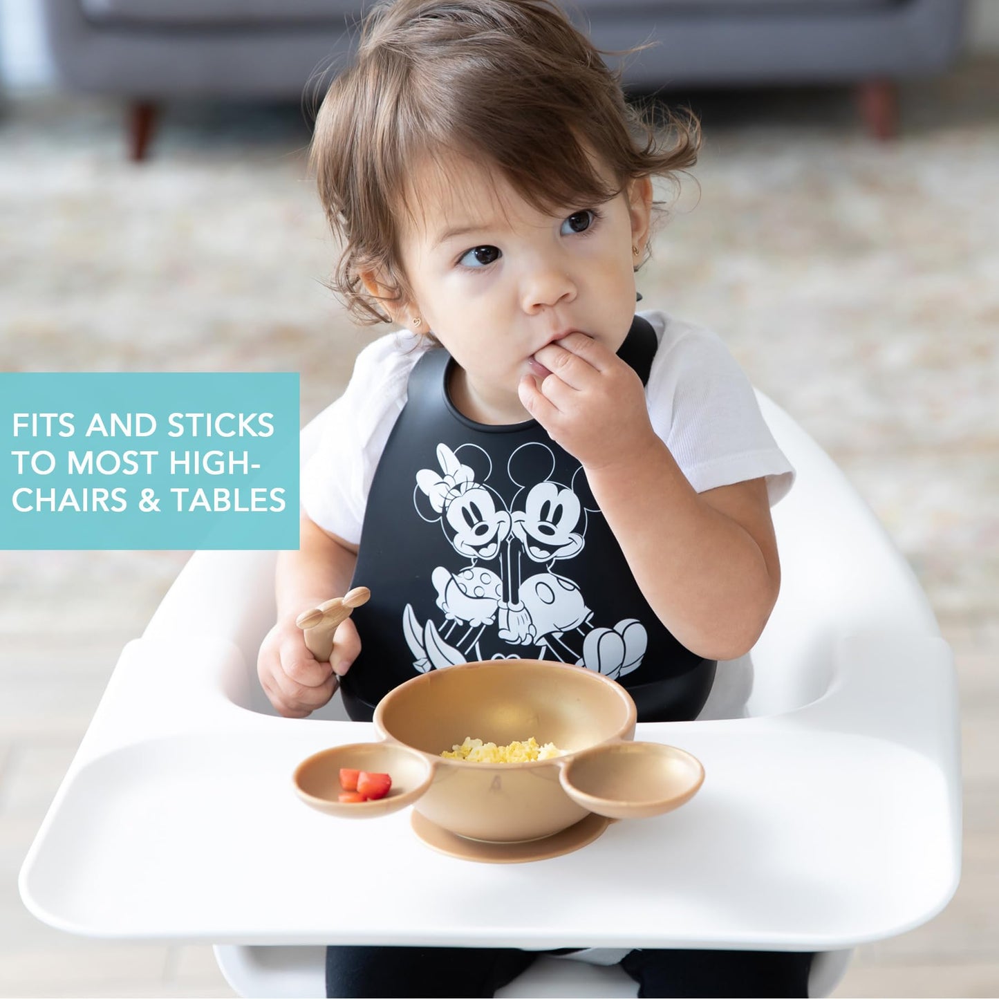 Bumkins Disney Baby Bowl, Silicone Feeding Set With Suction For Baby And Toddler, Includes Spoon, First Feeding Set, Essentials