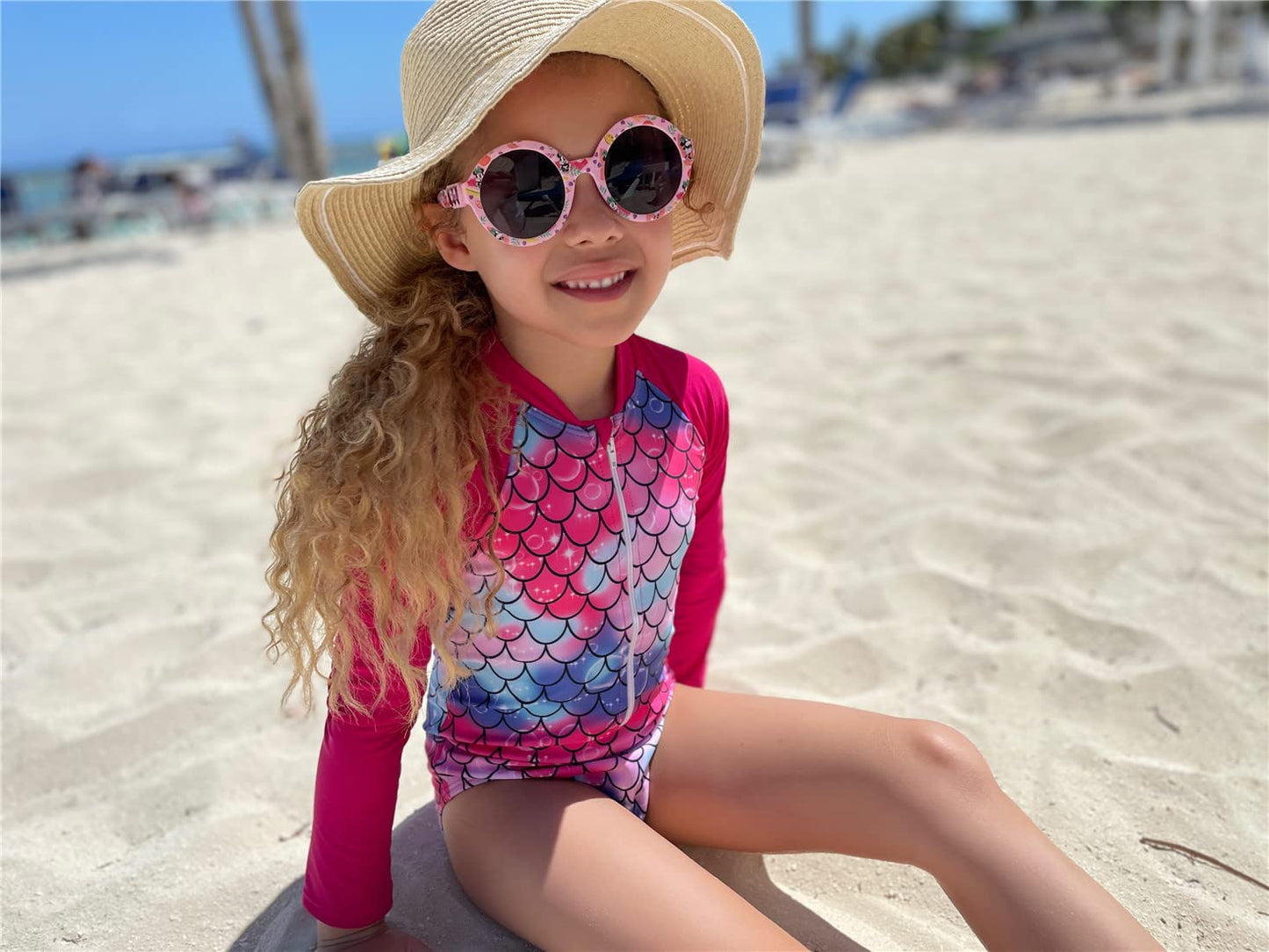 Uideazone Kid Girls Baby Mermaid One-Piece Full Body Swimsuit Uv50+ Swimwear Bathing Suit Beach Surfing Long Sleeve Shirt 4-5T