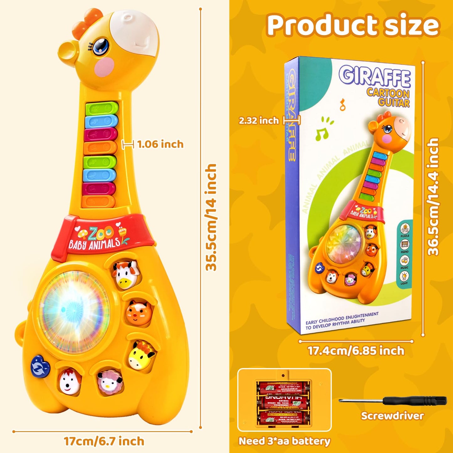 Marstone Toys for 1 2 Year Old Boy and Girl Birthday Gift: Baby Musical Guitar Piano Toys 12-18 Month with Animal Sound and Ligh