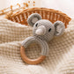 Wooden Baby Rattle,Crochet Elephant Rattle with Wood Ring, Newborn Wooden Animal Rattle Toy,Infant Elephant Wood Rattle Toys