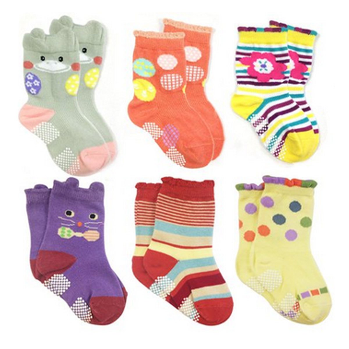 Wrapables Peek A Boo Animal Non-Skid Toddler Socks (Set Of 6), Small