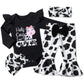 Adifun Baby Girl Clothes 0-3 Months Baby Girl Outfit Cow Print Black Ruffle Long-Sleeved Cow Print Baby Bell Bottoms Head With C