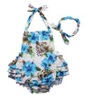 One Piece Redbub Floral Ruffles Rompers Bathing Suits Dress With Headband (Large,Light Blue)