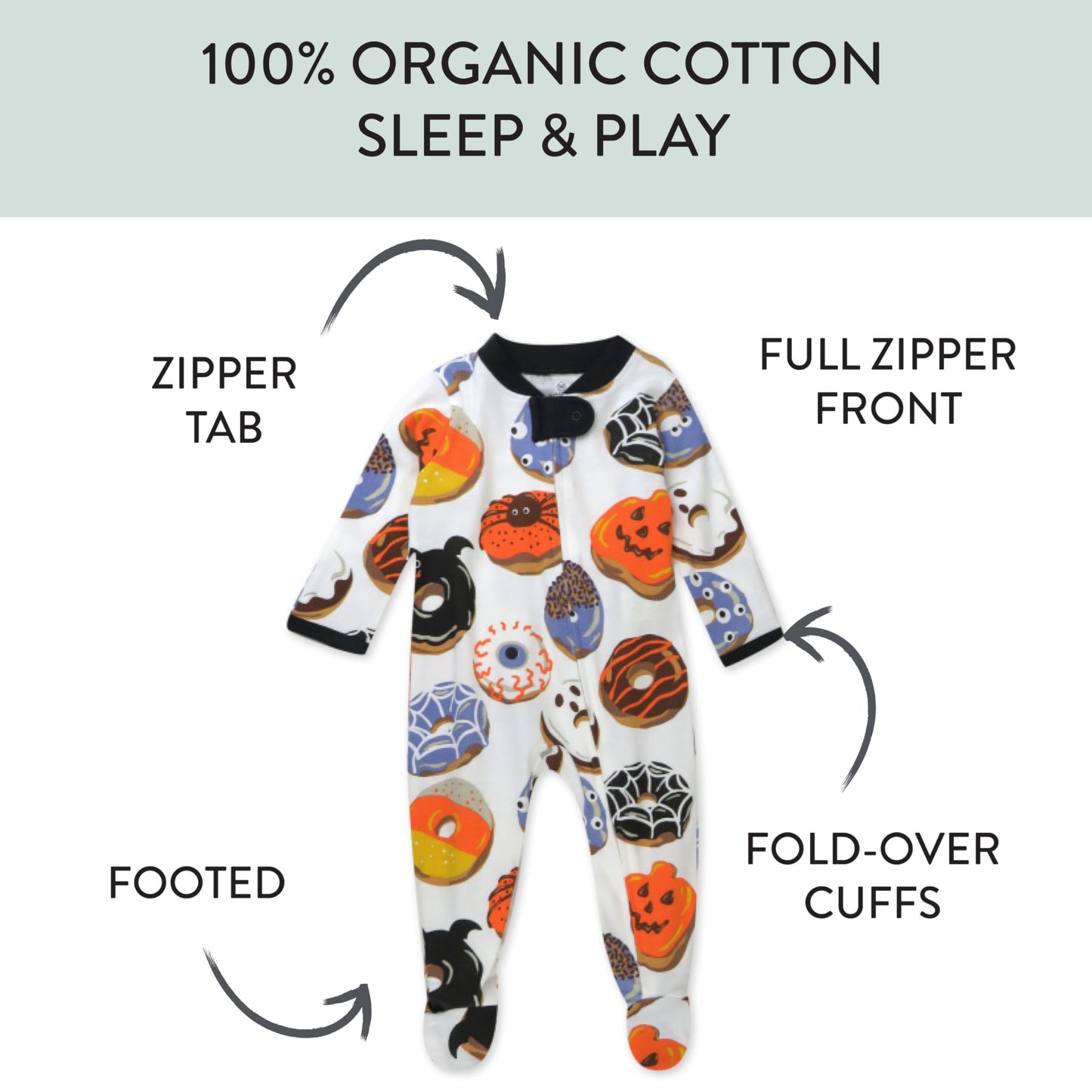 Honestbaby Baby Celebration Sleep & Play Footed One-Piece Pajama Sleeper 100% Organic Cotton, Spoo-Oo-Keey Donuts, 0-3 Months