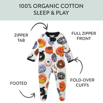 Honestbaby Baby Celebration Sleep & Play Footed One-Piece Pajama Sleeper 100% Organic Cotton, Spoo-Oo-Keey Donuts, 0-3 Months