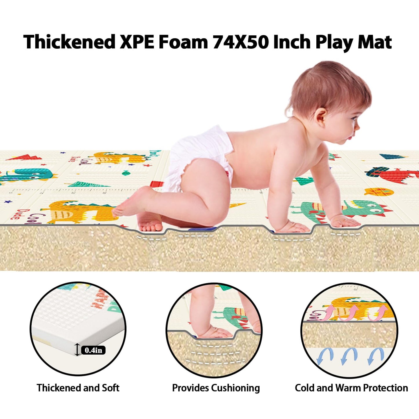 Baby Play Mat, 74 X 50 Inch Play Mat Perfect For Use Baby Playpen, Foldable Baby Foam Playmat For Floor, Portable Waterproof Act