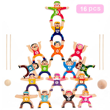 Wooden Stacking Toys,16Pcs Circus Hercules Acrobatic Troupe Interlock Toy,Balancing Building Blocks Game Toddler Puzzle Toys,for