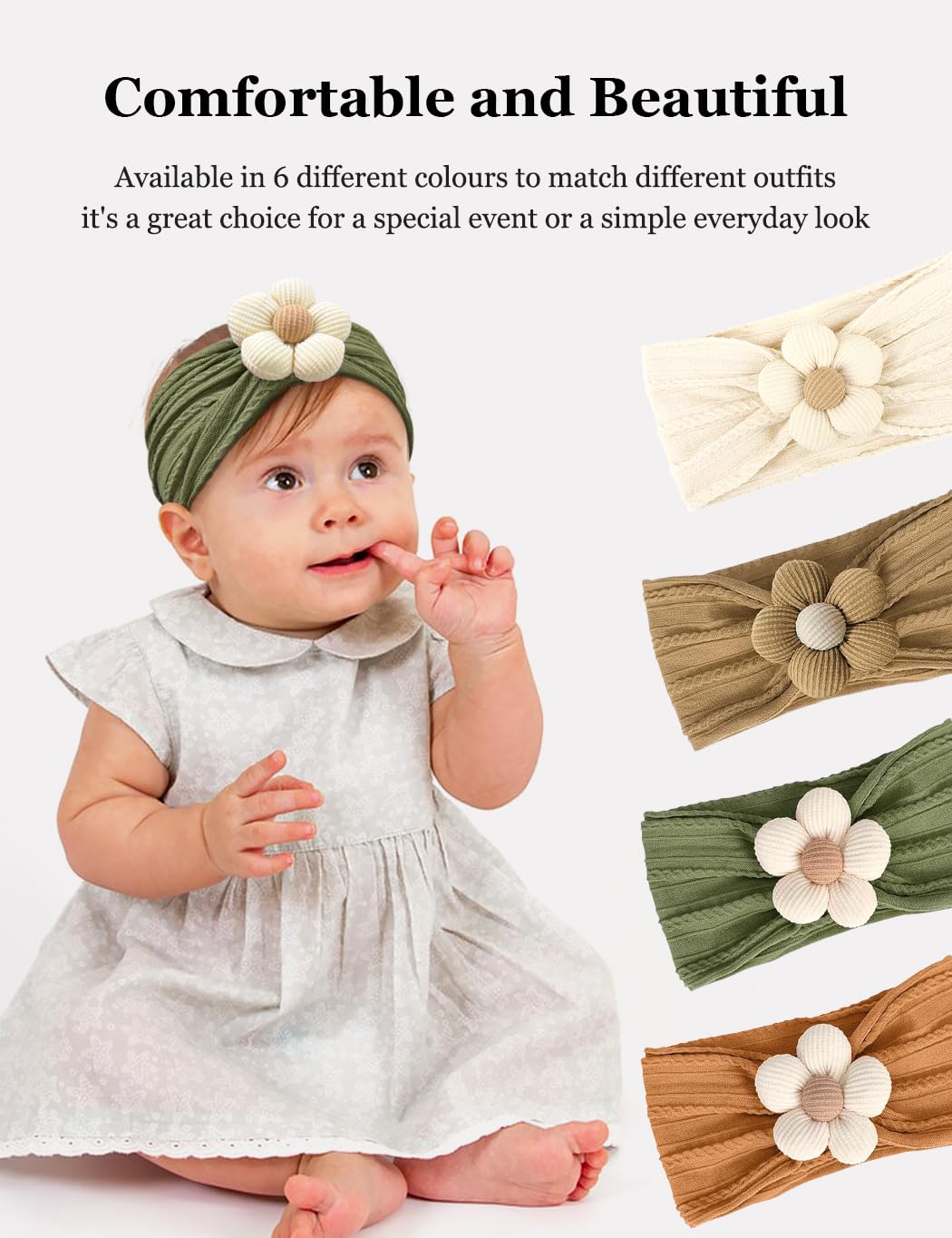 Zurlefy Stretchy Baby Girl Headbands Bows, Infant Headband Bows For Baby Bonnet Newborn Head Wraps Toddler Unisex (03H-16)