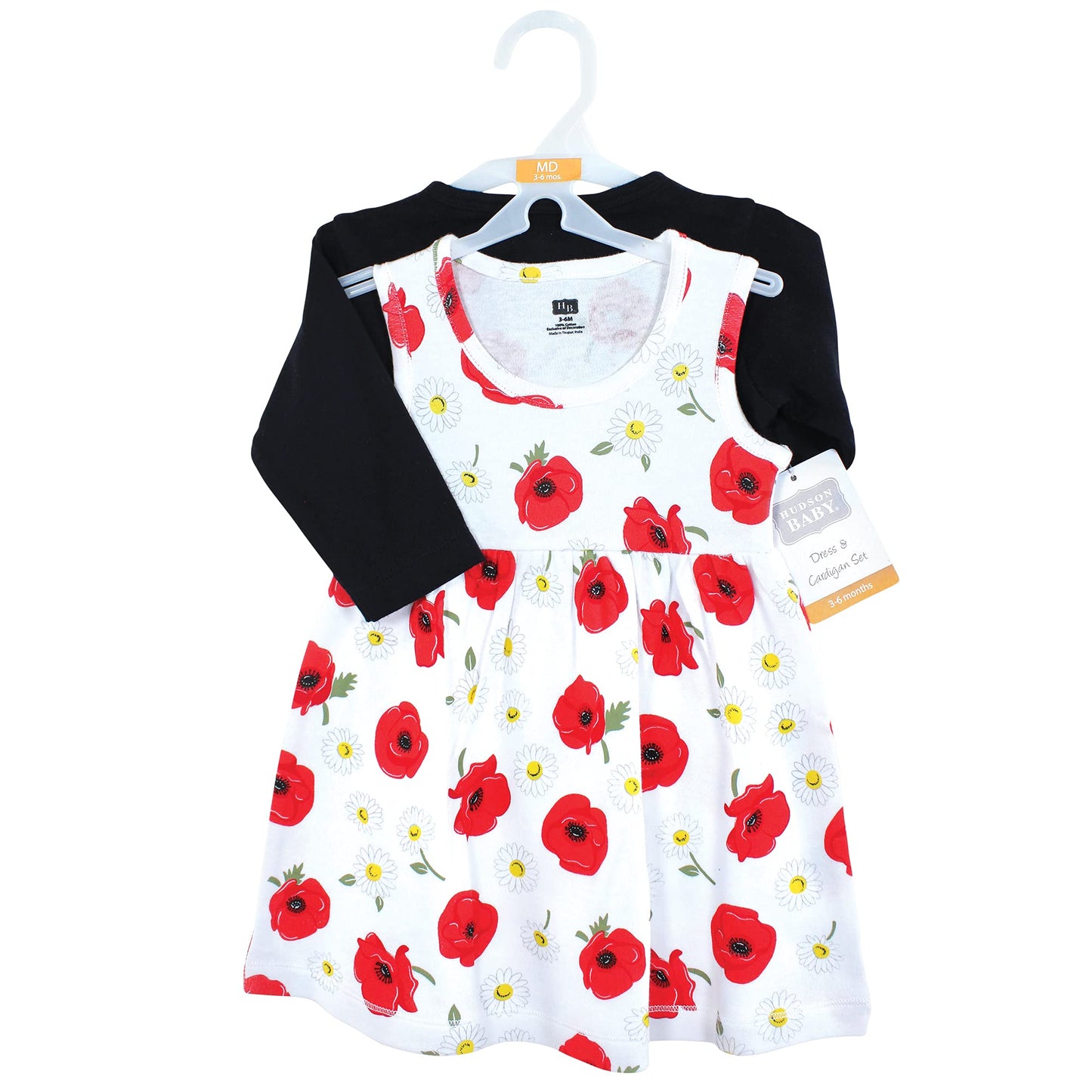 Hudson Baby Baby Girls' Cotton Dress And Cardigan Set, Poppy Daisy, 18-24 Months