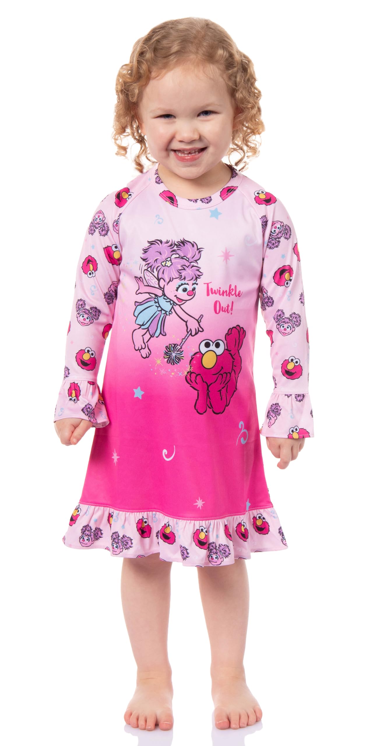Sesame Street Girls Twinkle Out Elmo Abby Cadabby Sleep Pajama Dress Nightgown, Pink, 3T
