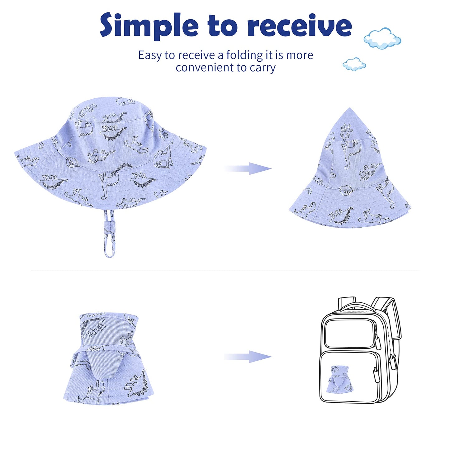 Durio Sun Hat Baby Toddler Infant Sun Hats Sun Protection Wide Brim Bucket Hat Cute Baby Boy Summer Beach Hat C Blue Dinosaur 3-
