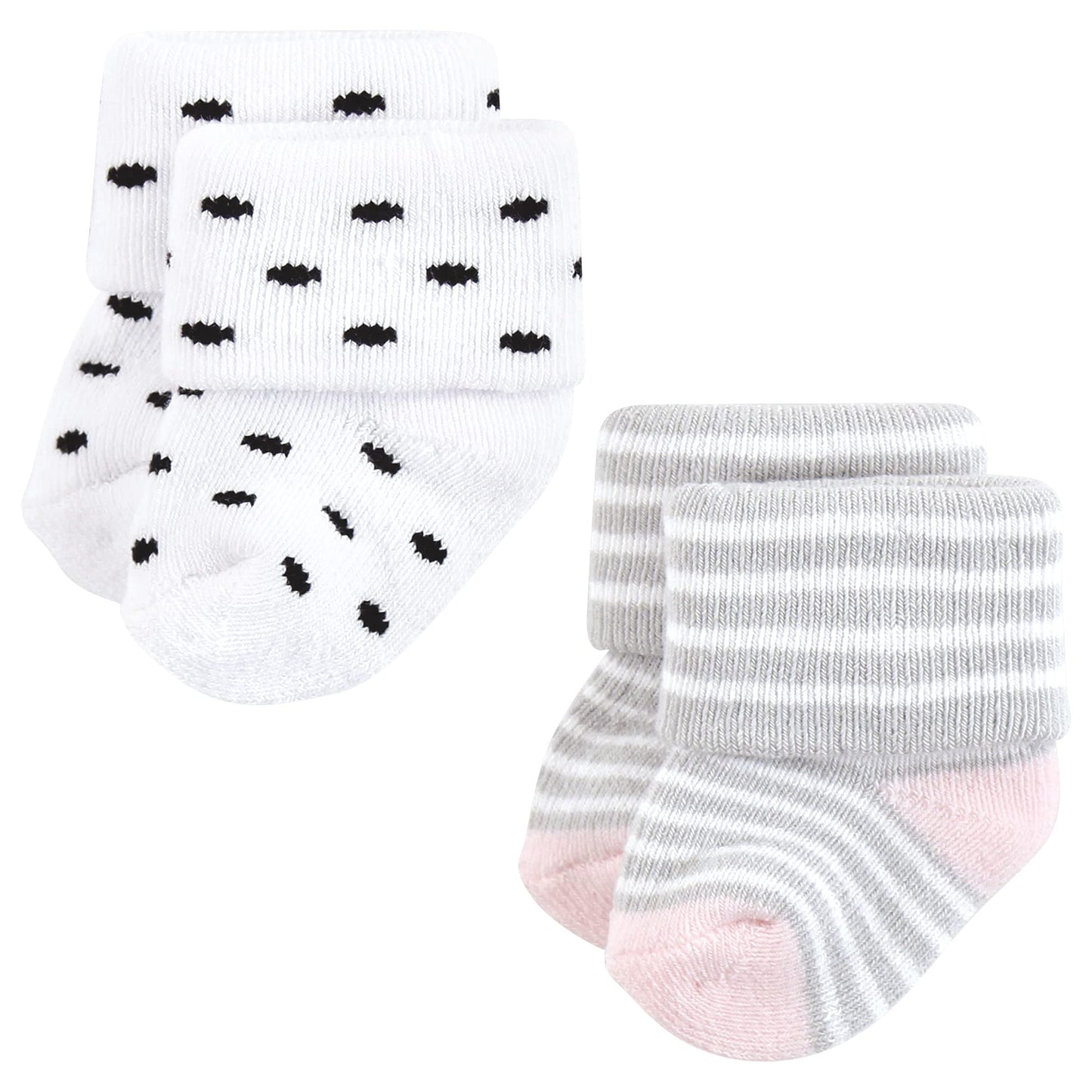 Hudson Baby Baby Girls Cotton Rich Newborn And Terry Socks, Mom Dad Girl Pink Black 12-Pack, 0-6 Months Us