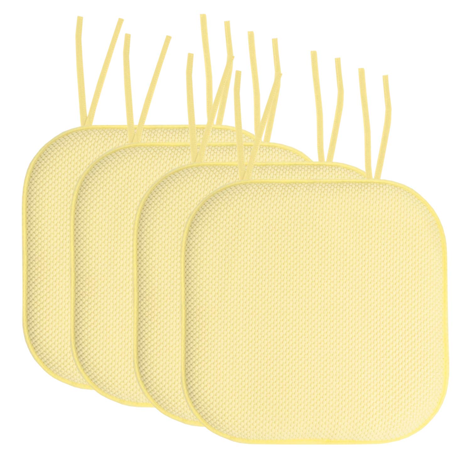 Sweet Home Collection Chair Cushion Memory Foam Pads With Ties Honeycomb Pattern Slip Non Skid Rubber Back Rounded Square 16 X 1