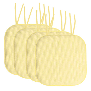 Sweet Home Collection Chair Cushion Memory Foam Pads With Ties Honeycomb Pattern Slip Non Skid Rubber Back Rounded Square 16 X 1