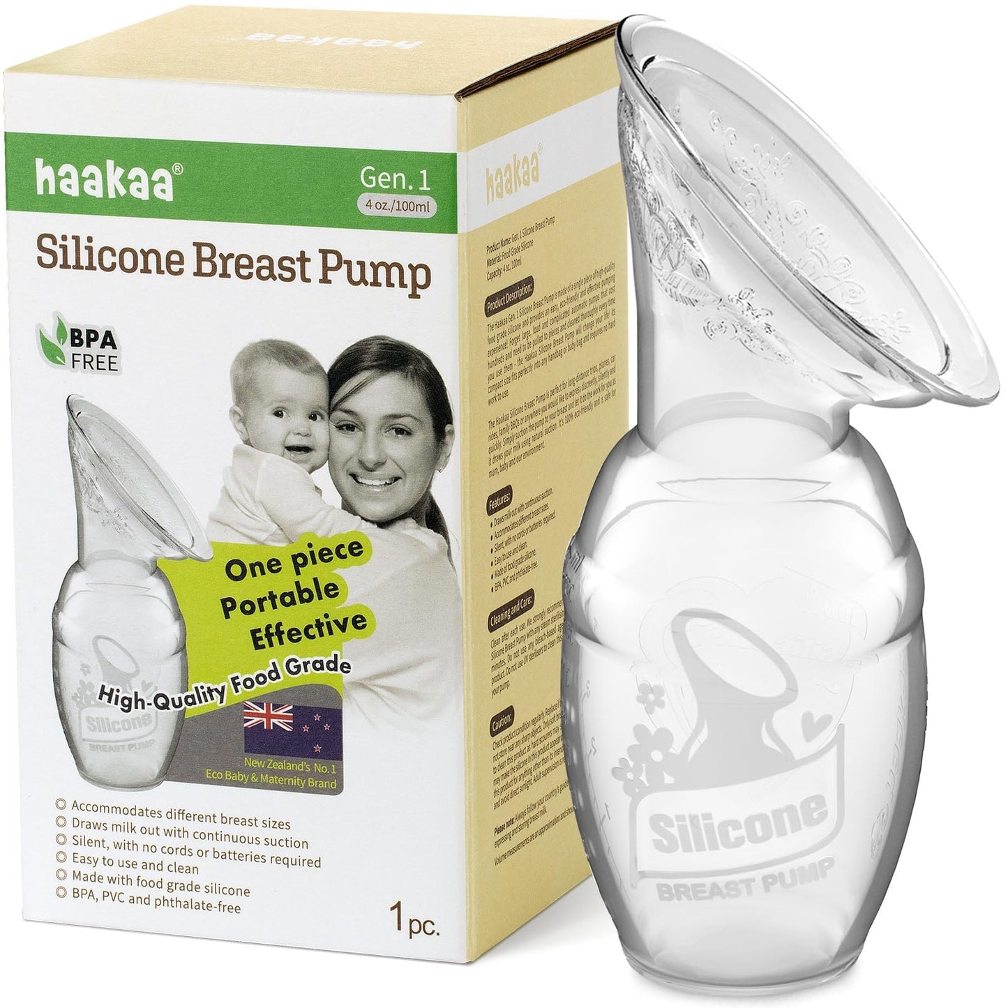 Haakaa Manual Breast Pump For Breastfeeding, Silicone, Clear 4Oz/100Ml