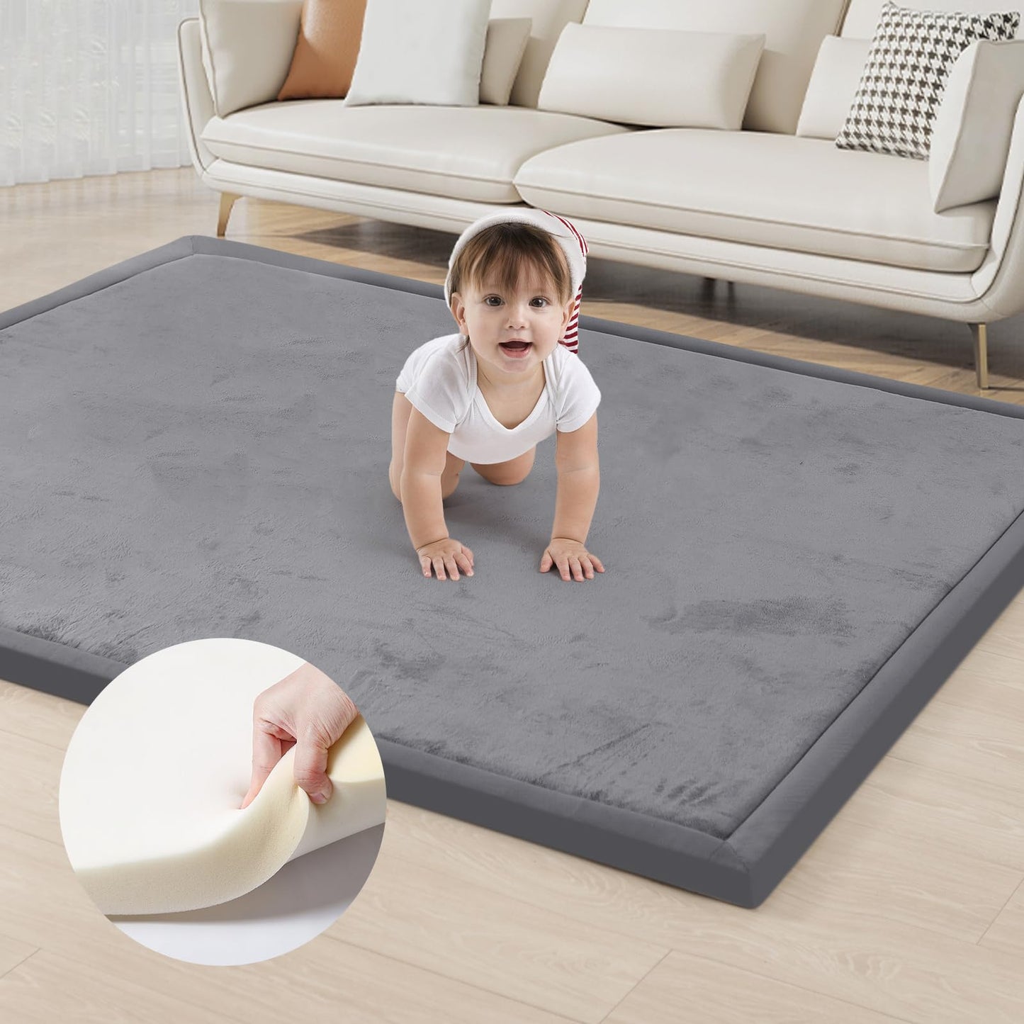 Acomopack Baby Play Mat For Floor 1.3' Thick Memory Foam Play Mat 71'  79' Tummy Time Crawling With Non-Slip Bottom For Livin