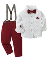 Disaur Toddler Boy Wedding Outfits Short Sleeve White Flower Dress Shirt Bow Tie Suspender Christmas Red Plaid Pants Baptism Out