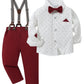 Boys Church Outfit Short Sleeve White Flower Dress Shirt Bow Tie Suspender Christmas Red Plaid Pants Toddler Formal Outfit Boy 2