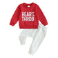 Toddler Baby Boy Valentines Day Outfit Letter Print Crewneck Sweatshirt Top and Jogger Pants Set (Heart Throb-Red, 6-12 Months)