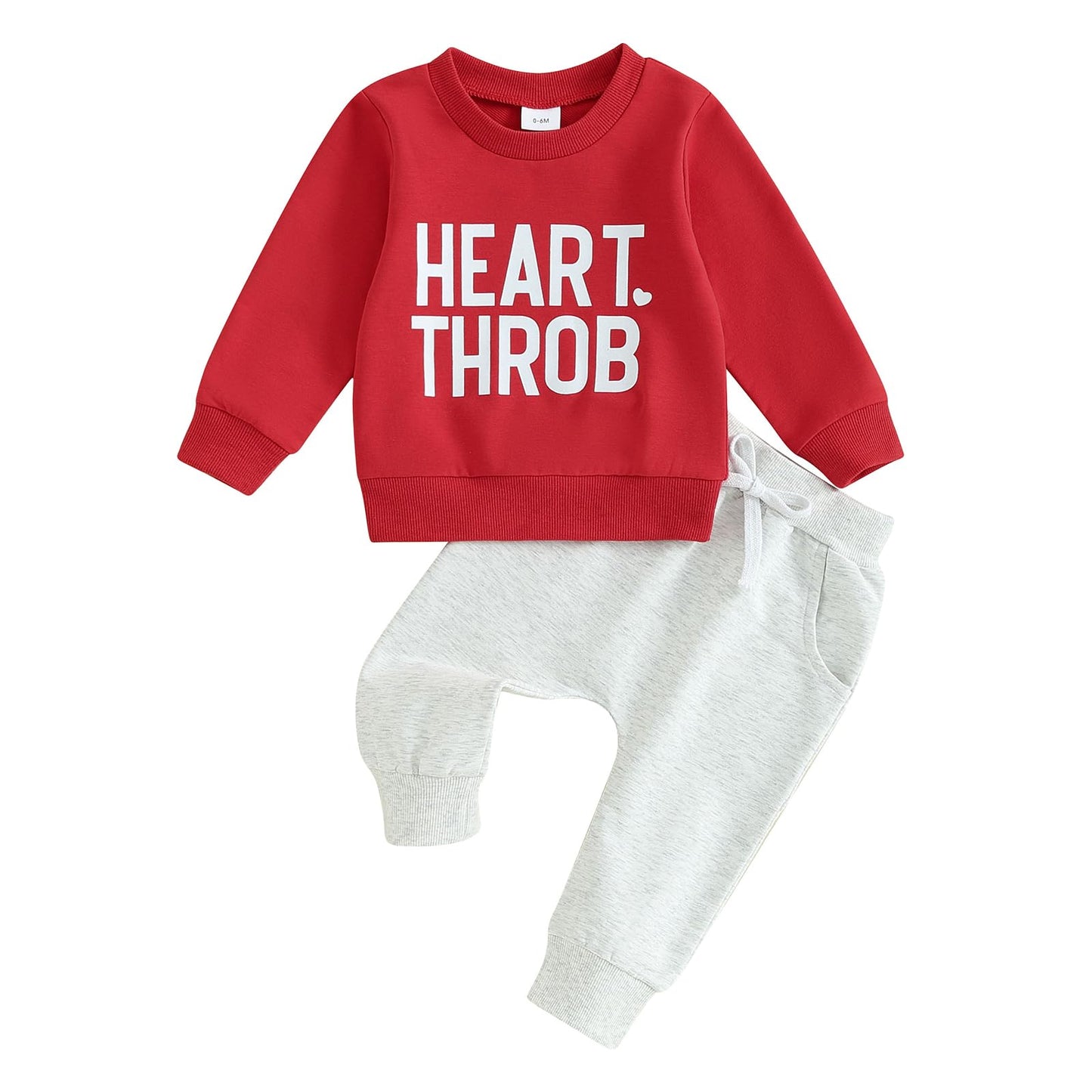 Toddler Baby Boy Valentines Day Outfit Letter Print Crewneck Sweatshirt Top and Jogger Pants Set (Heart Throb-Red, 18-24 Months)