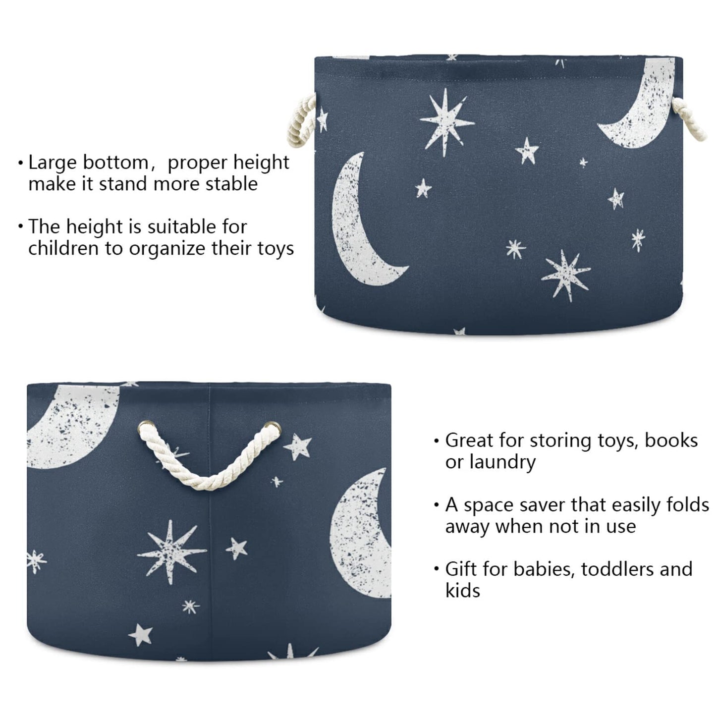 Alaza Moon Stars And Clouds On The Midnight Sky Storage Basket Gift Baskets Large Collapsible Laundry Hamper With Handle, 20X20X