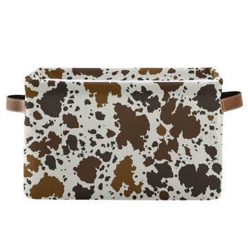 Xigua Cow Print Rectangular Storage Bin Canvas Square Storage Basket With Handles For Home,Office,Books,Nursery,Kid'S Toys,Close