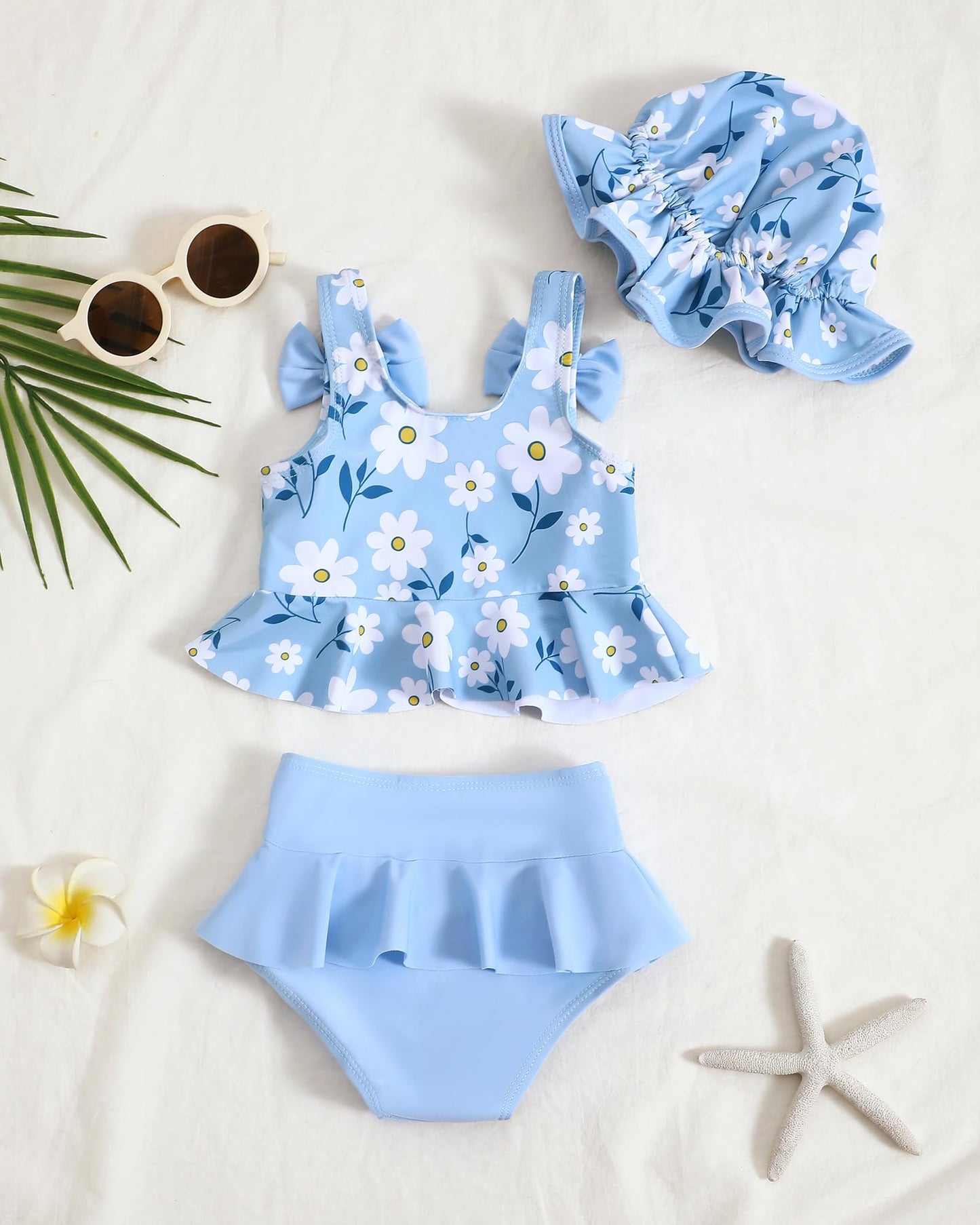 Mioglrie Toddler Girl Bathing Suit 4T 5T Swimsuit Girls Toddler Beach Swim Suit 2 Piece Blue Dasiy Bikini Summer Swimwear Tankin