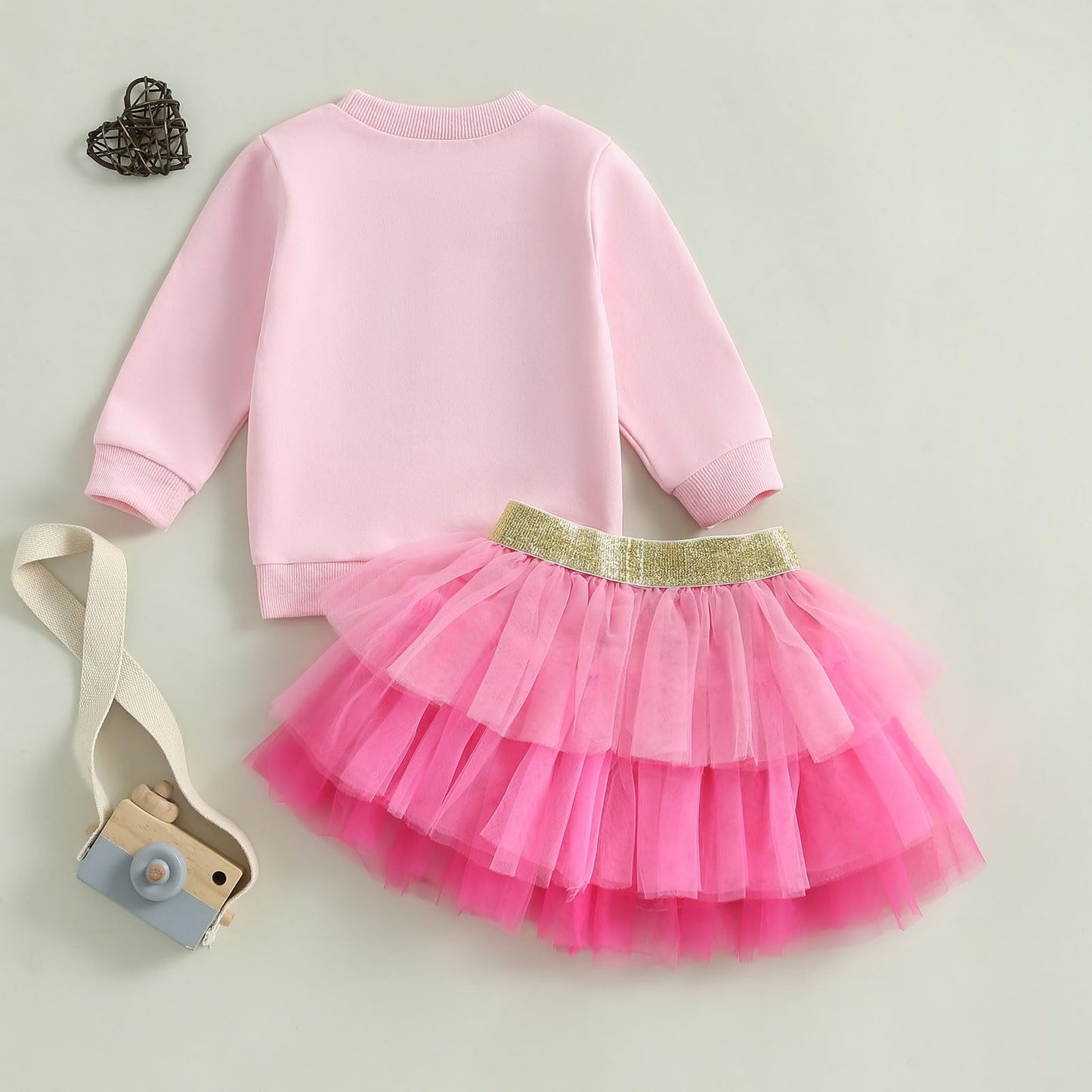 Toddler Baby Girl Valentines Day Outfit Red Love Heart Bow Sweatshirt And Tulle Tutu Skirts Set Cute Spring Clothes (Xoxo Layere