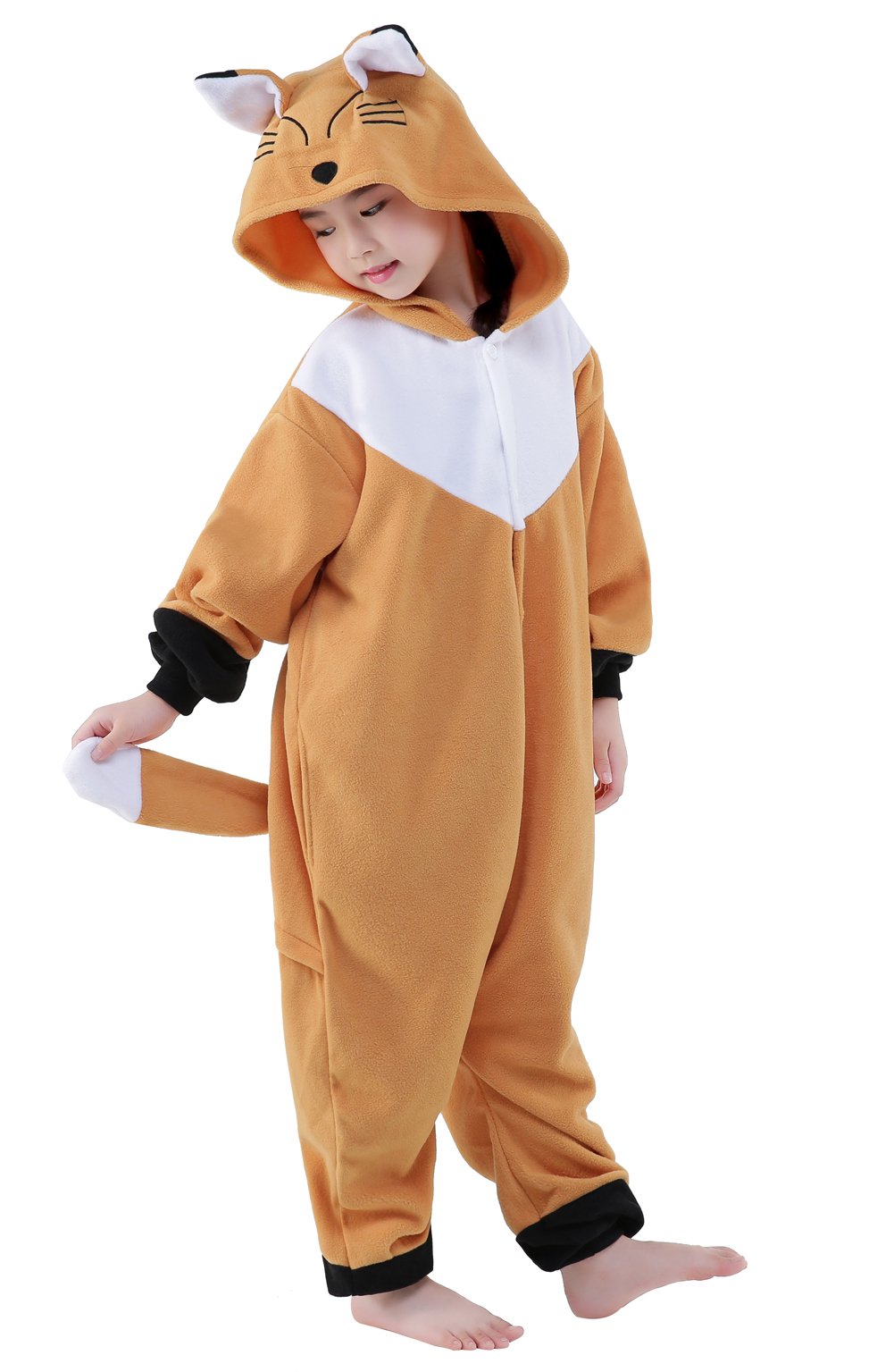 Canasour Fox Onesie Kids Halloween Cosplay Costume Girls One Piece Pjs Anime Unisex Hoodie Pajamas Brown For 4T Boys Party Pyjam