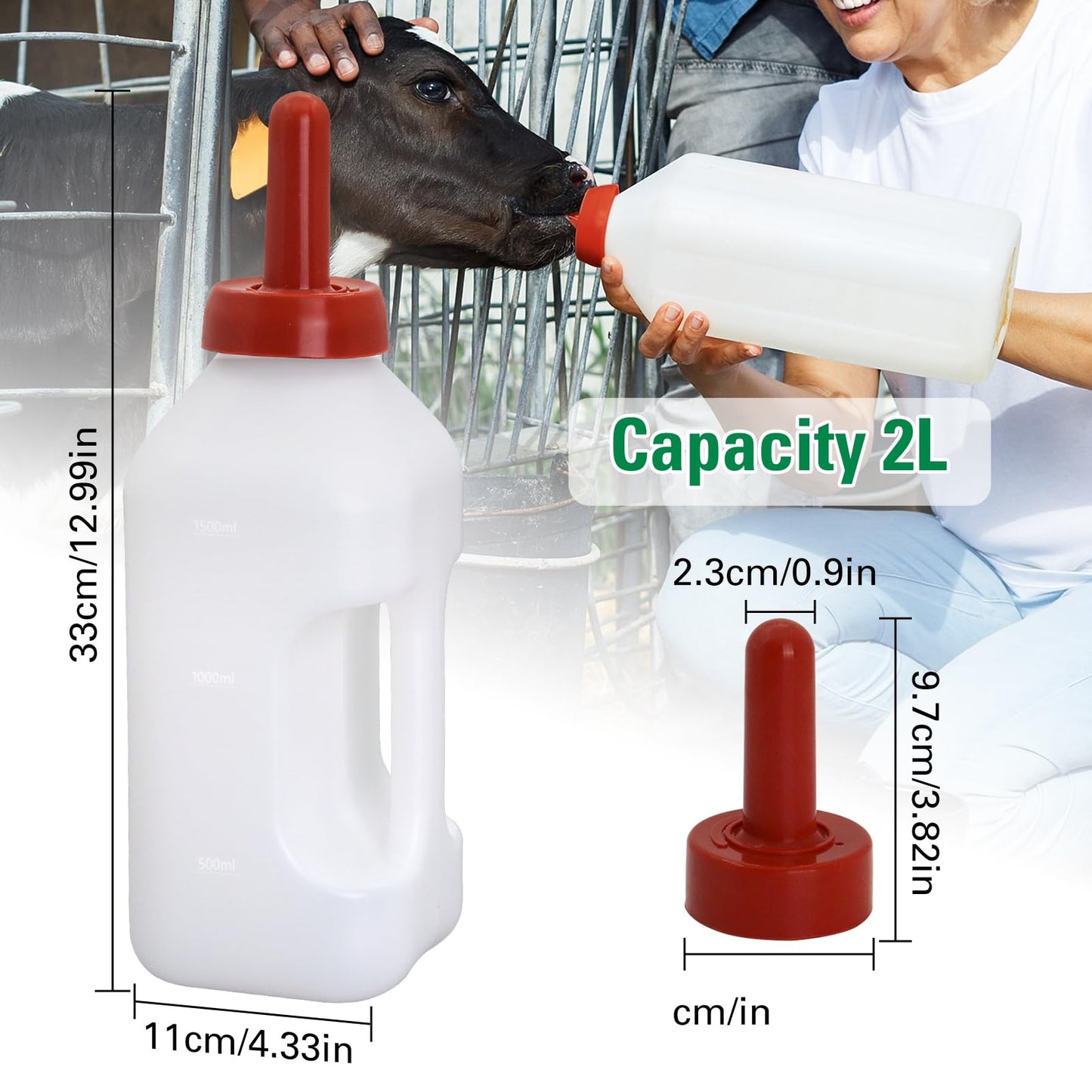 Calf Bottle With Hand Grip Handle And A Replacement Nipple,2 Quart Calf Milk Feeder Nursing Feeding Bottle (Red, Calf Bottle Set