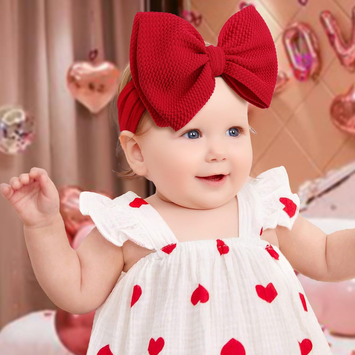 Yanjie Valentines Bows - Red Nylon Handmade Newborn Heart Headbands For Girls, Toddlers, And Infants