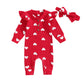 KOSUSANILL Valentines Day Baby Girl Outfit Ruffle Long Sleeve Romper Waffle Love Heart Jumpsuit Headband Cute Fall Clothes (Red,