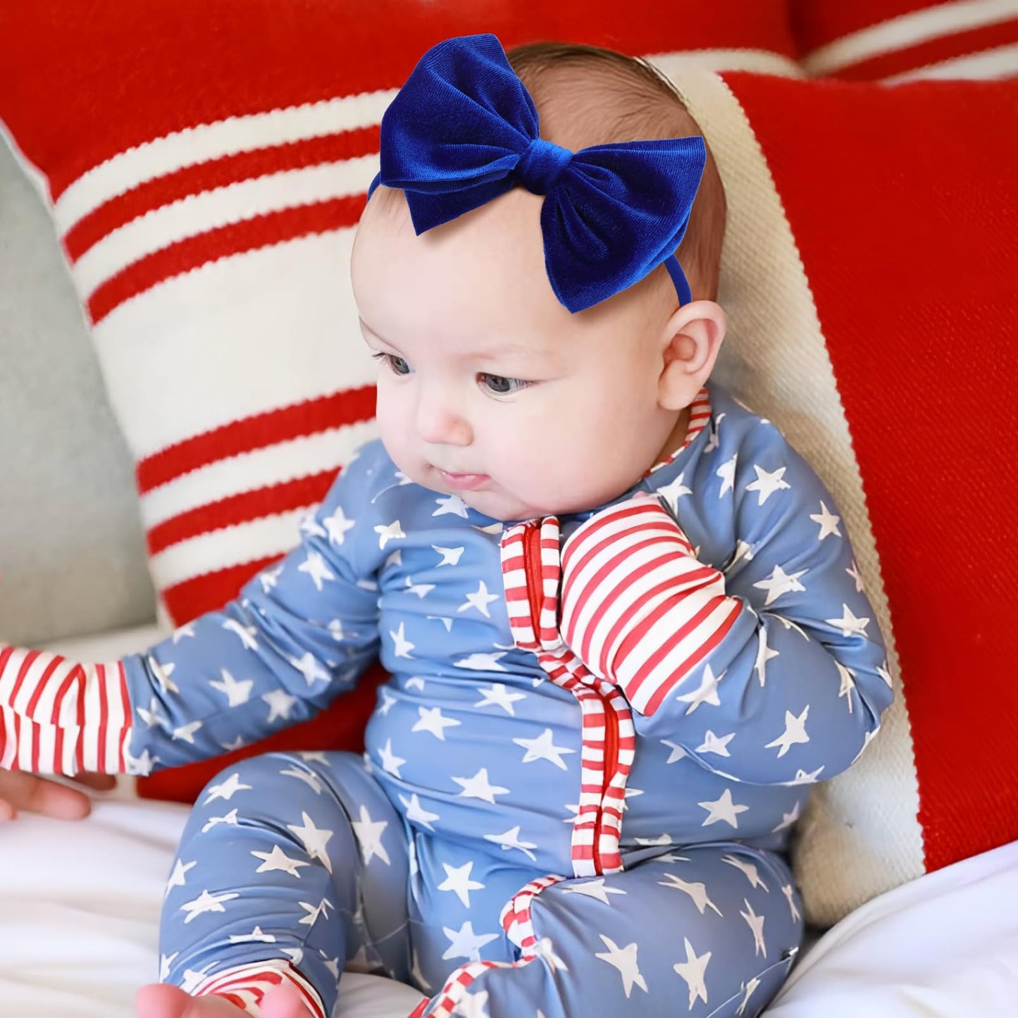 Yanjie Hairband, 4Th Of July Baby Girl Bows Headband, Premium Soft Velvet & Nylon Fabric In Red, White, Blue, Handmade, One Size